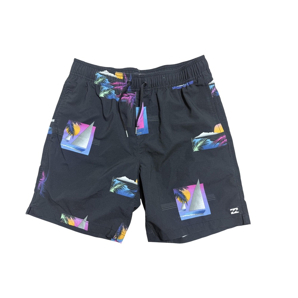 Billabong Swim Trunks Mens Small Black Sundays Layback Tropical Sailboat Print